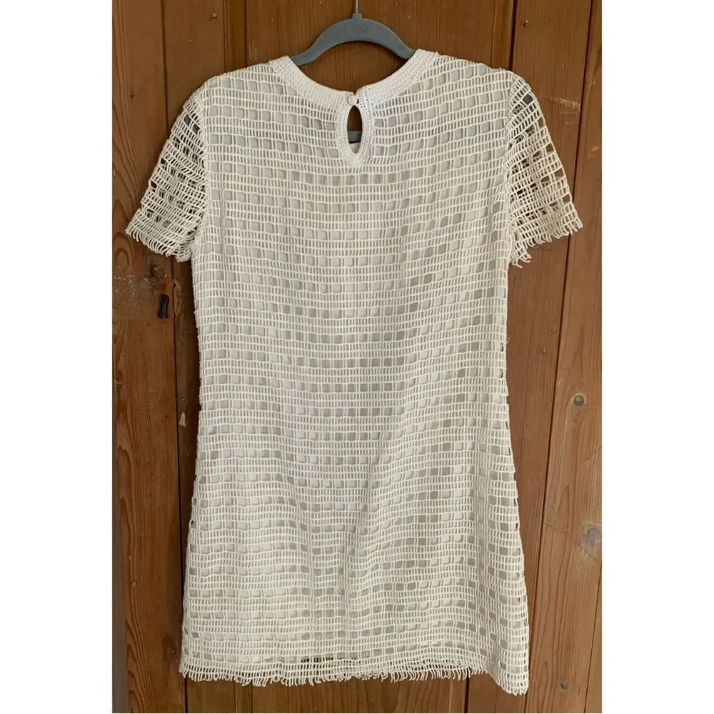 Tory Burch white crocheted short sleeve shift dress